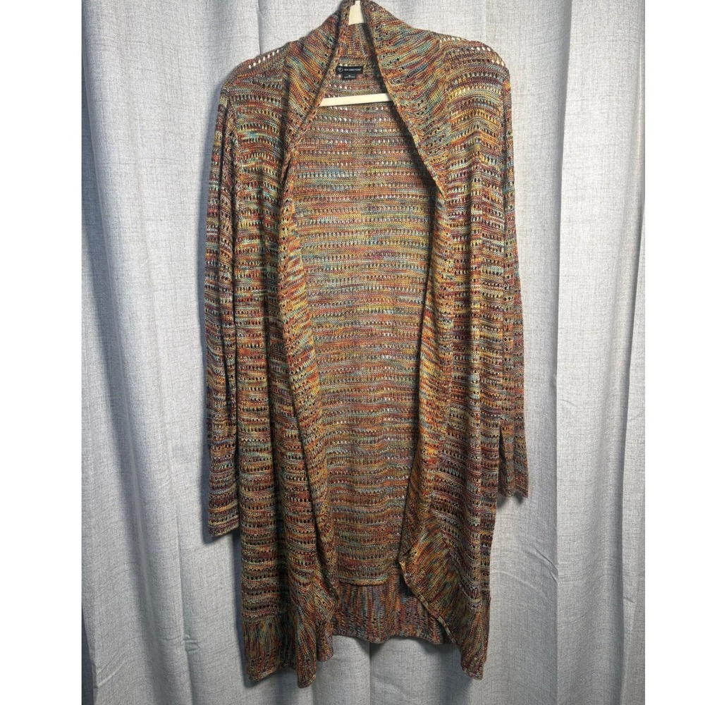New Directions Womens XL Open Front Cardigan Space Dye Pointelle Knit Longline